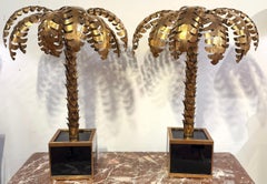 Pair of Maison Jansen Style Gilt Metal Palm Tree Table Lamps