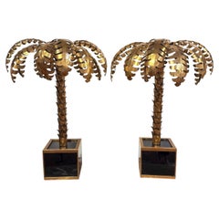 Pair of Maison Jansen Style Gilt Metal Palm Tree Table Lamps