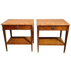 Pair of Maison Jansen Style Marble-Top Single Drawer Nightstands or End Tables