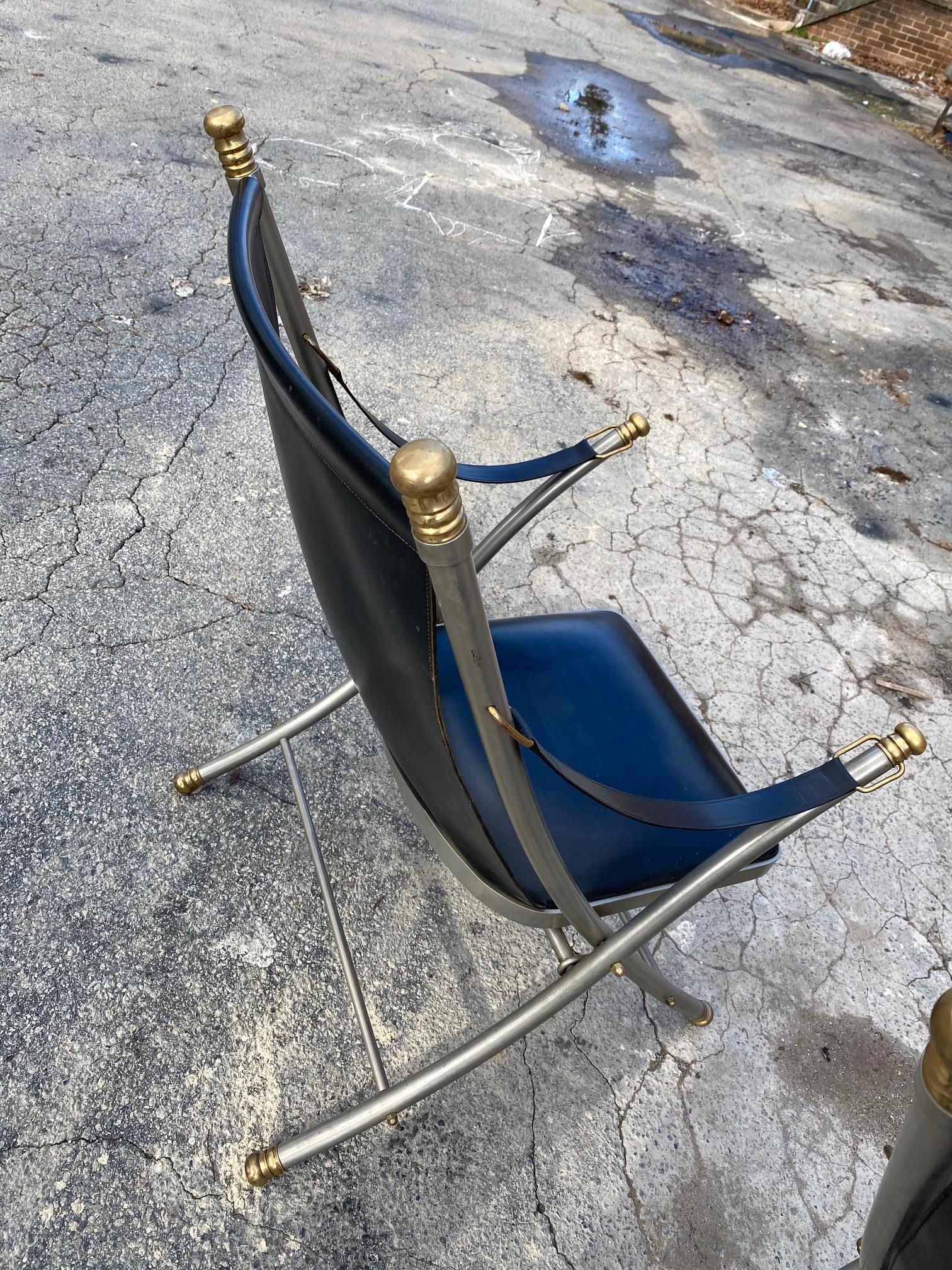 Pair of Maison Jansen Style Midcentury Steel and Brass Chairs 1