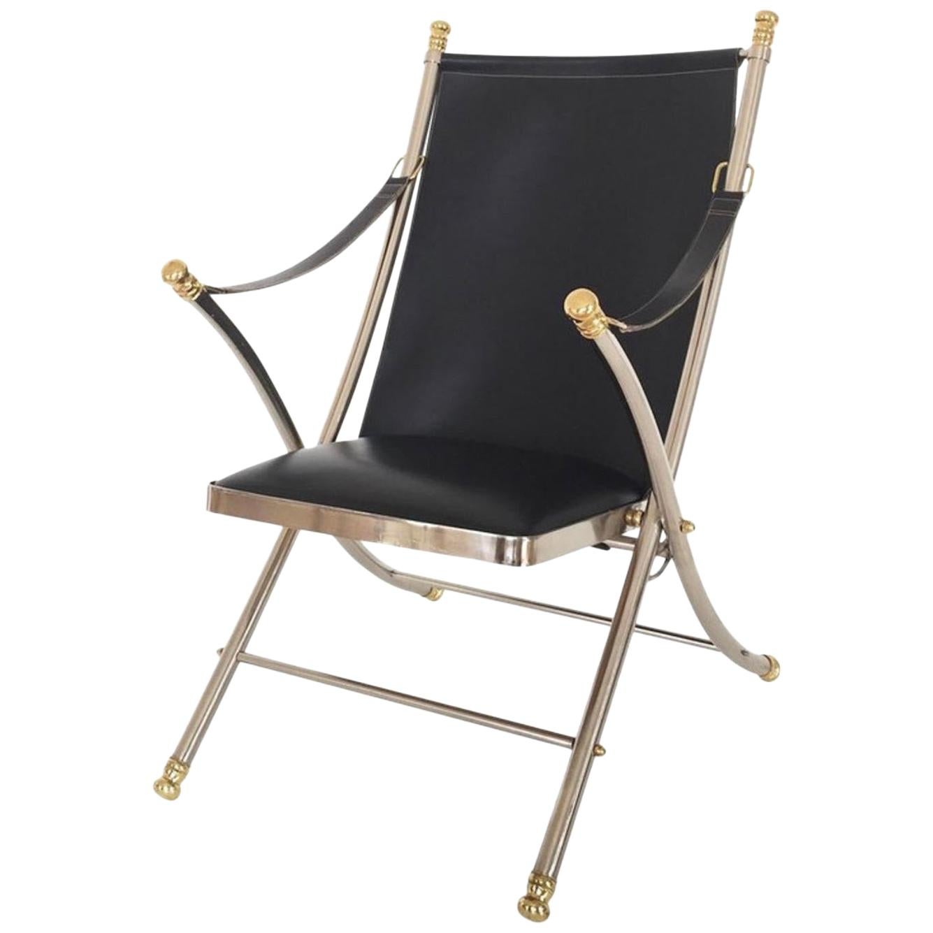 Pair of Maison Jansen Style Midcentury Steel and Brass Chairs