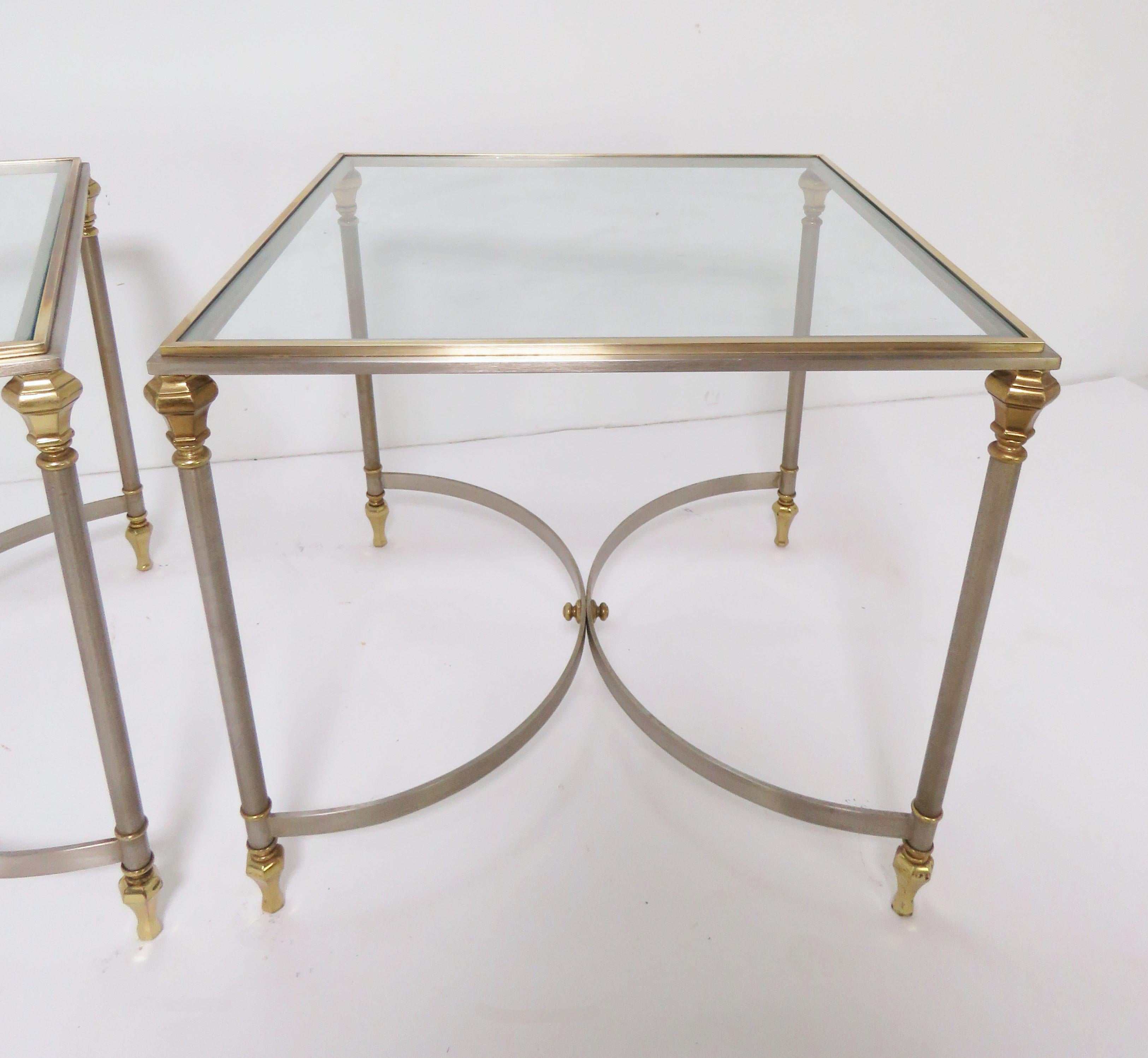 Pair of Maison Jansen Style Mixed Metal Side Tables, Made in Italy, circa 1960s (Hollywood Regency)
