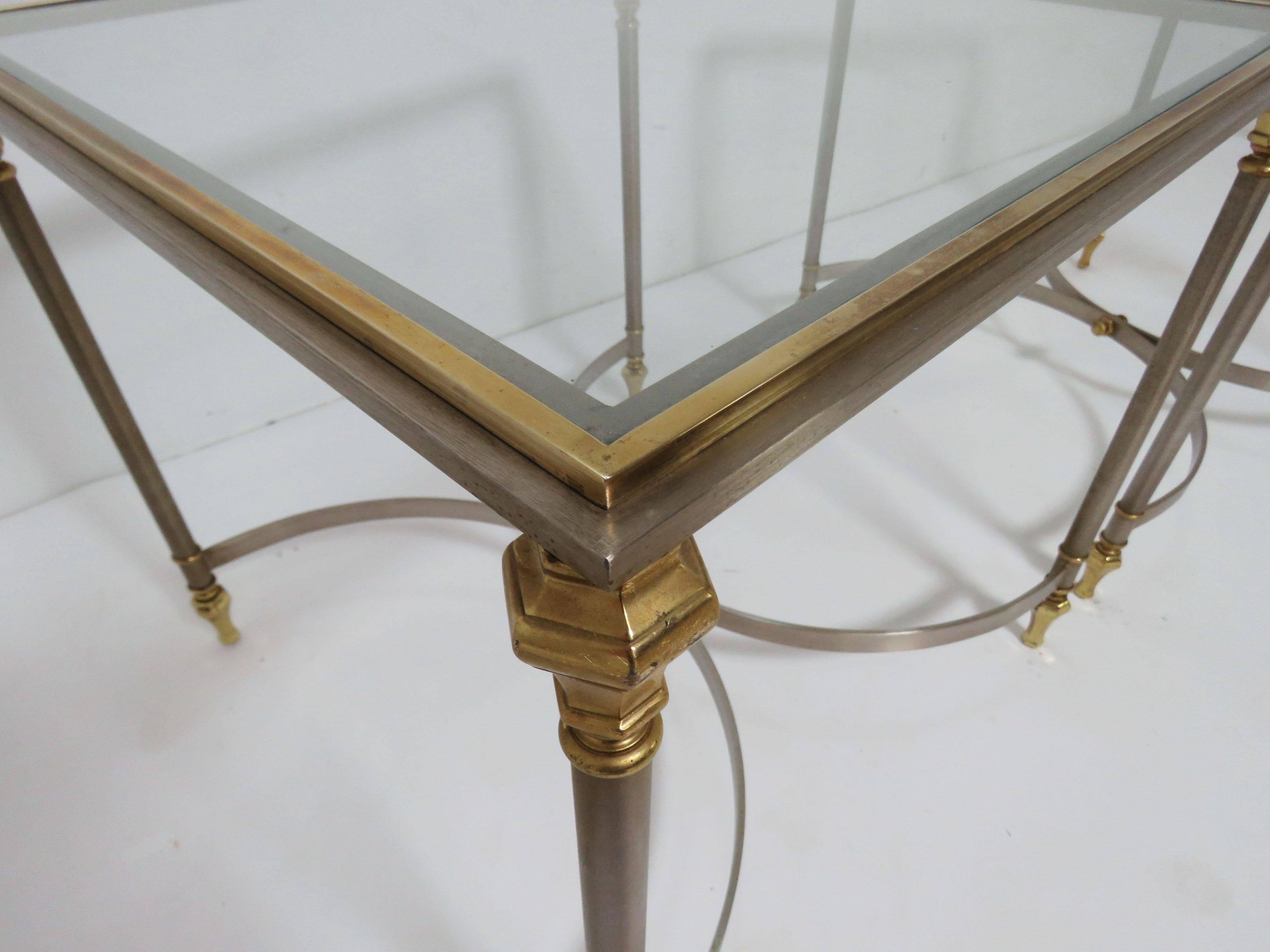 Pair of Maison Jansen Style Mixed Metal Side Tables, Made in Italy, circa 1960s (Gebürstet)
