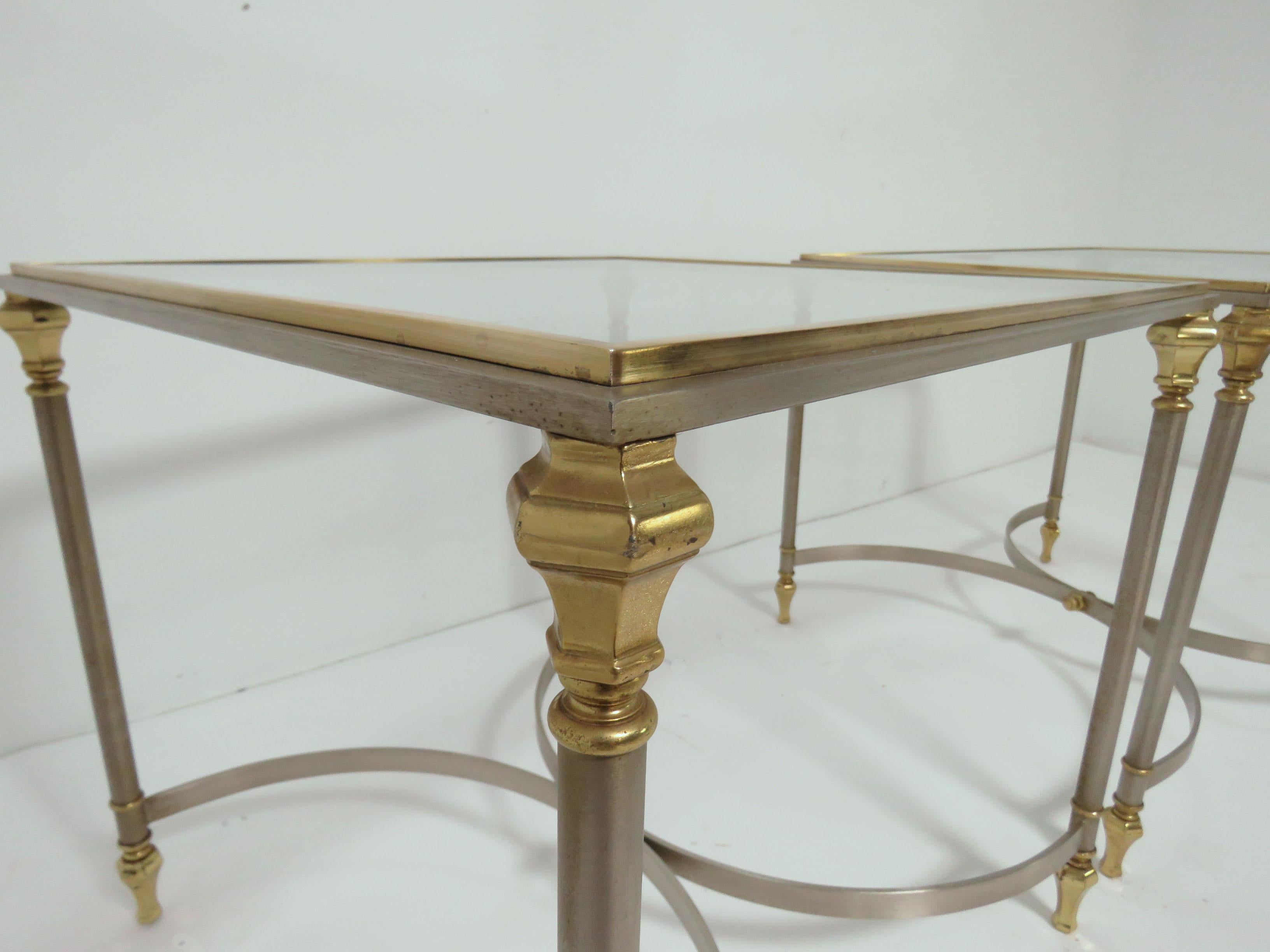 Pair of Maison Jansen Style Mixed Metal Side Tables, Made in Italy, circa 1960s im Zustand „Gut“ in Peabody, MA