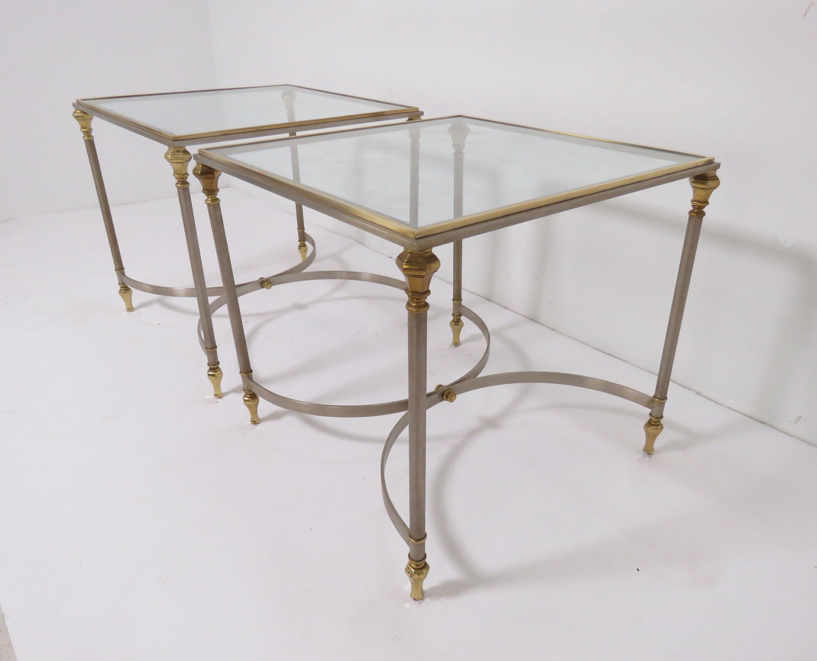 Pair of Maison Jansen Style Mixed Metal Side Tables, Made in Italy, circa 1960s 1