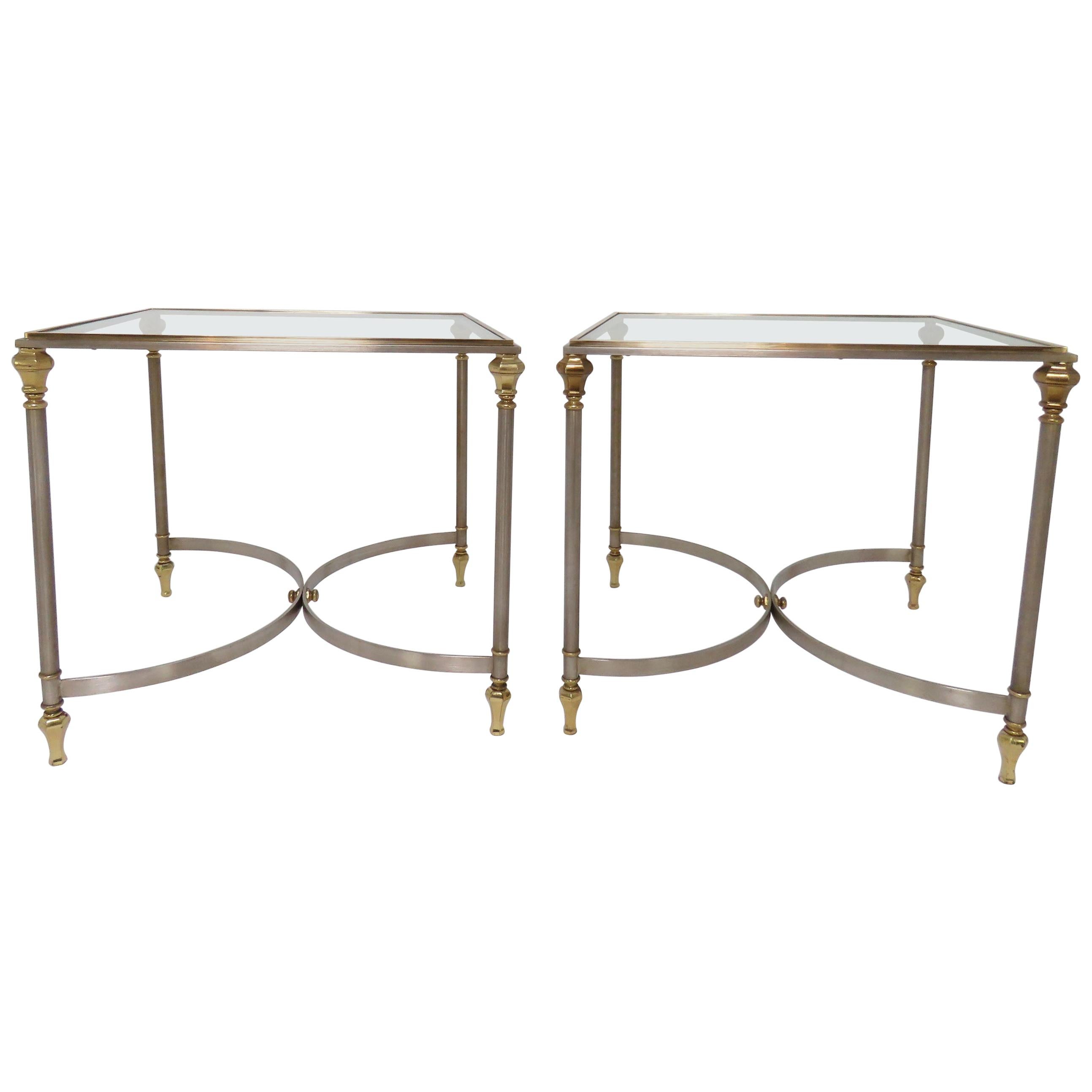 Pair of Maison Jansen Style Mixed Metal Side Tables, Made in Italy, circa 1960s