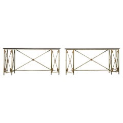 Pair of Maison Jansen Style Neoclassical Iron Granite Consoles