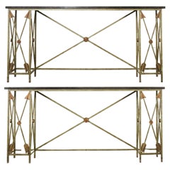 Pair of Maison Jansen Style Neoclassical Iron Granite Consoles