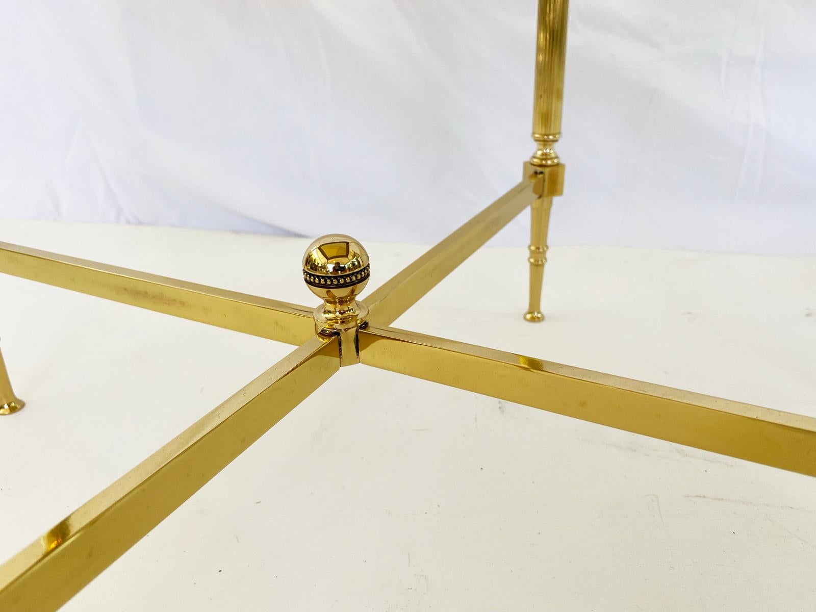 Mid-20th Century Pair of Maison Jansen Style Polished Brass End Tables with Original Glass Tops For Sale