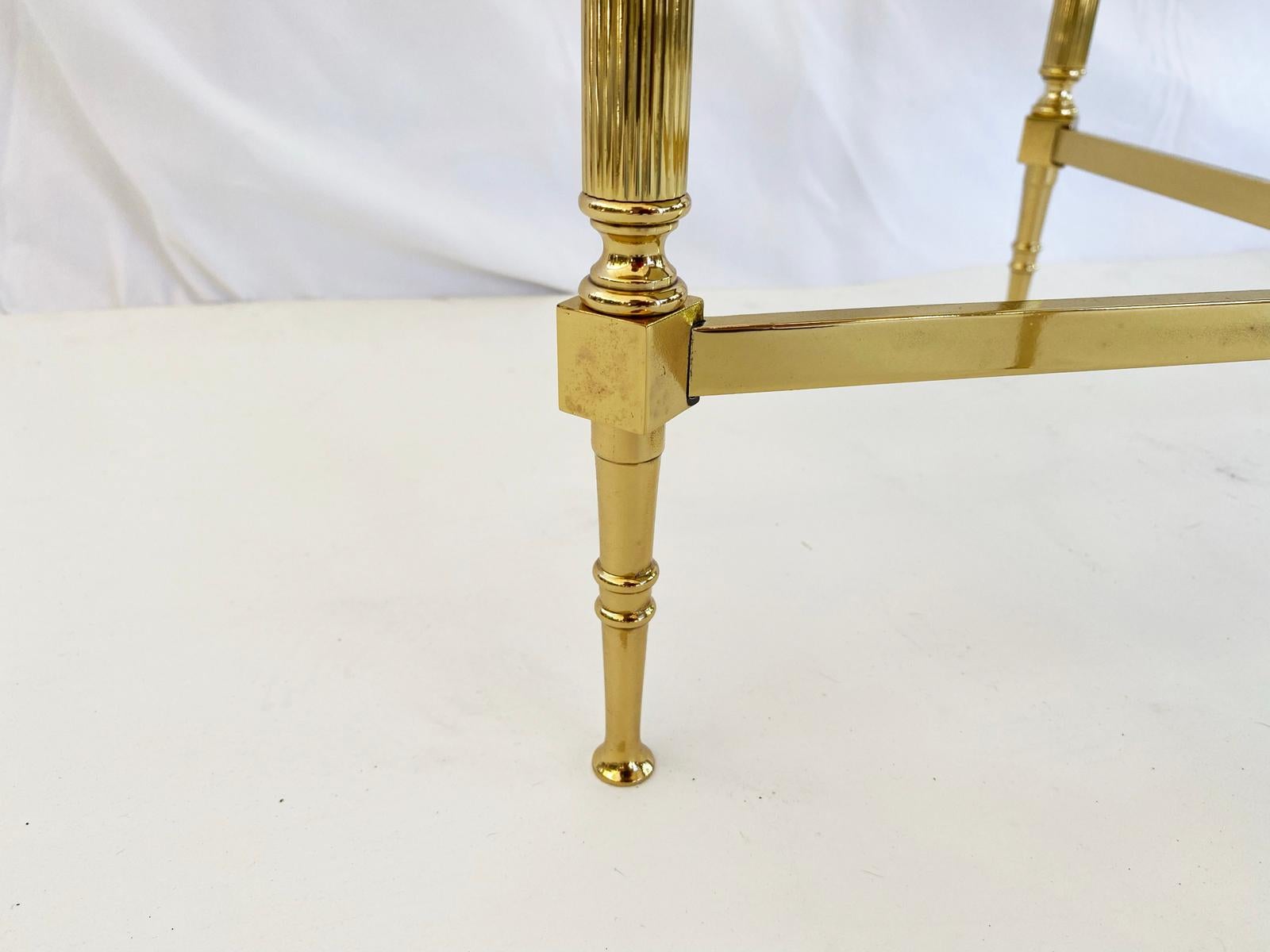 Pair of Maison Jansen Style Polished Brass End Tables with Original Glass Tops For Sale 1