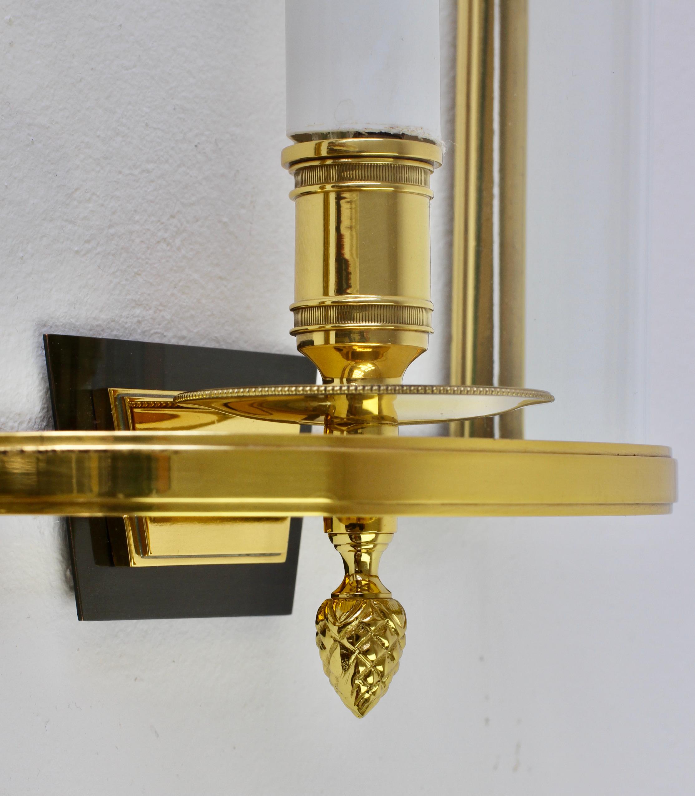 Pair of Maison Jansen Style Polished Brass Sconces by Vereinigte Werkstätten For Sale 8