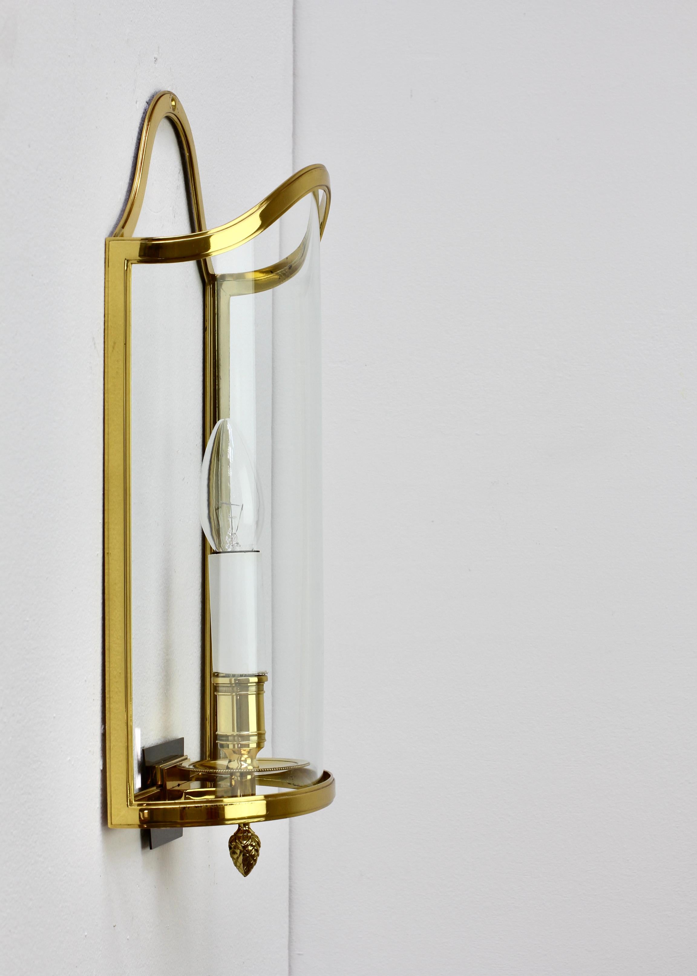 Pair of Maison Jansen Style Polished Brass Sconces by Vereinigte Werkstätten For Sale 1