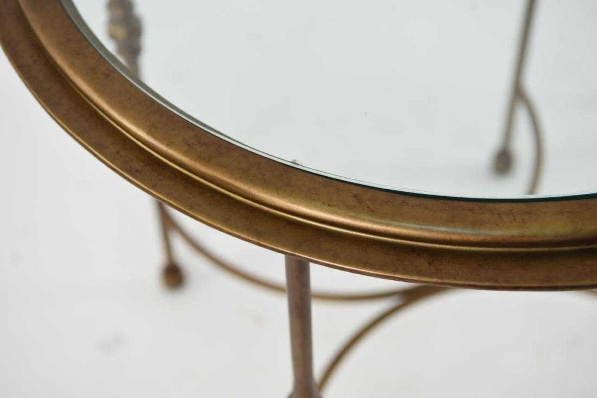 Machine-Made Pair of Maison Jansen Style Round Glass and Bronzed Metal Side Tables