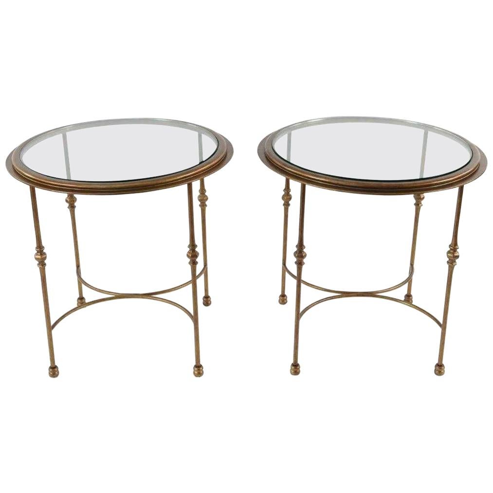 Pair of Maison Jansen Style Round Glass and Bronzed Metal Side Tables