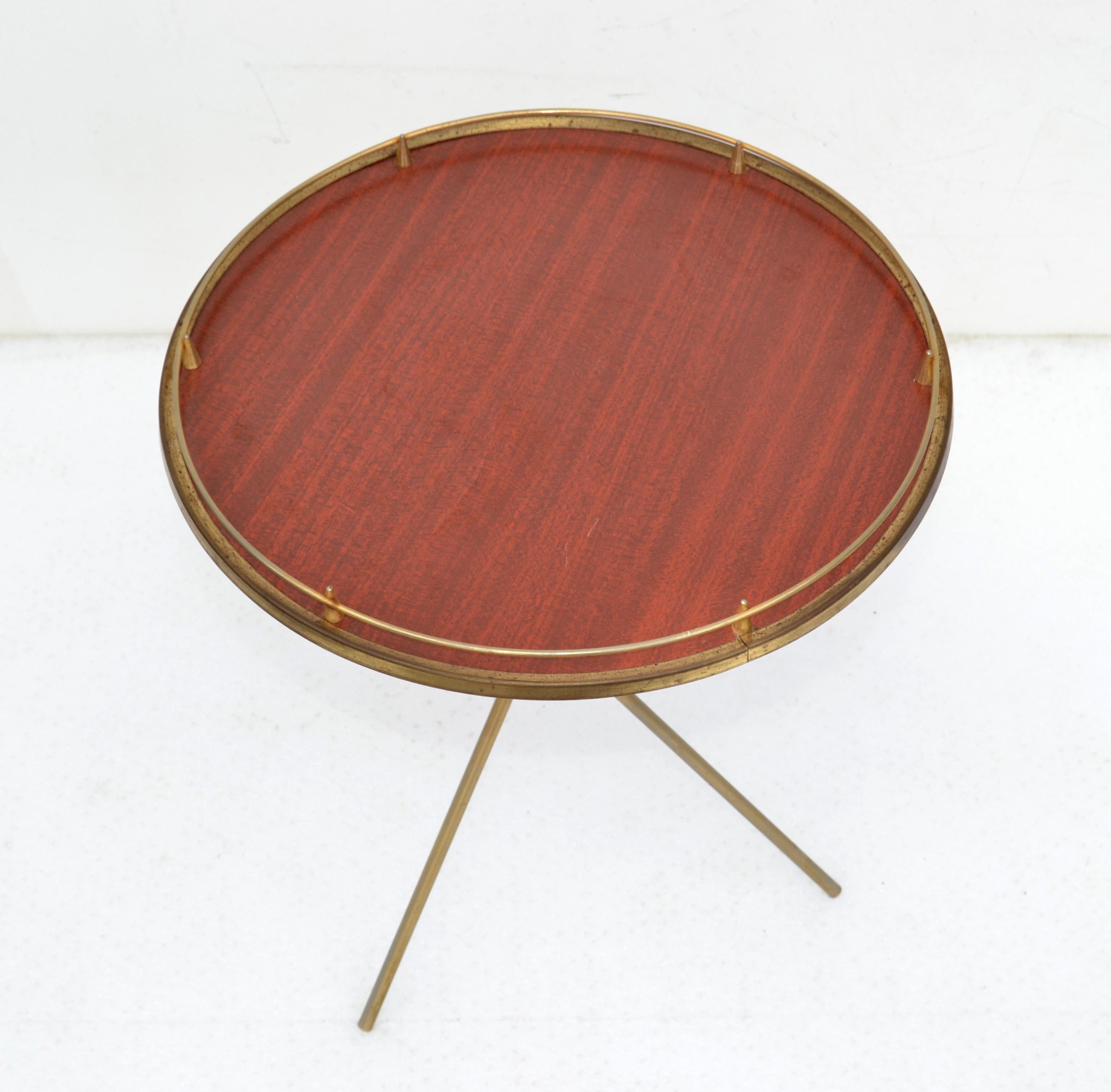 French Pair of Maison Jansen Style Round Side Table Tripod France Mid-Century Modern 
