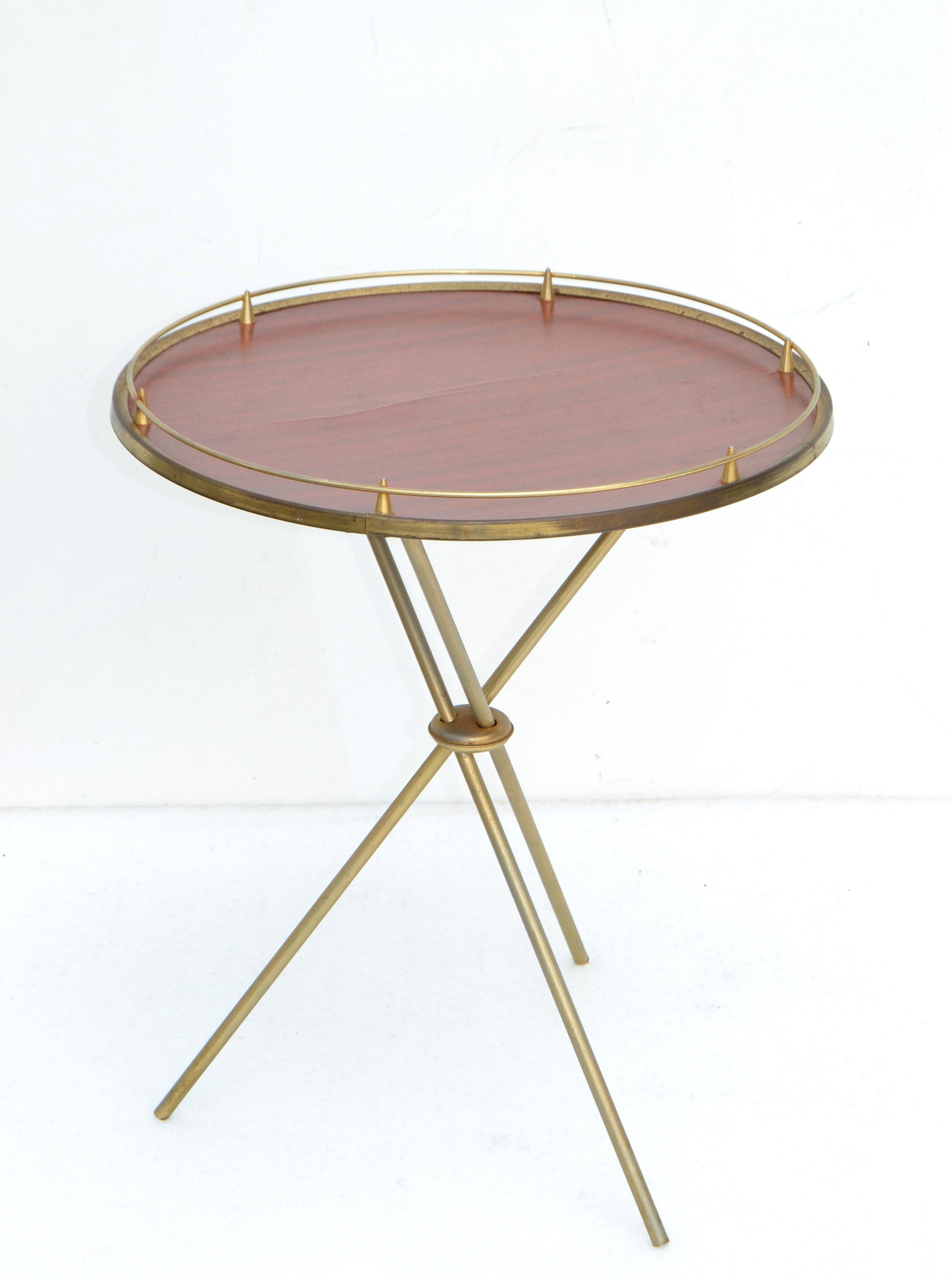 Pair of Maison Jansen Style Round Side Table Tripod France Mid-Century Modern  In Fair Condition In Miami, FL