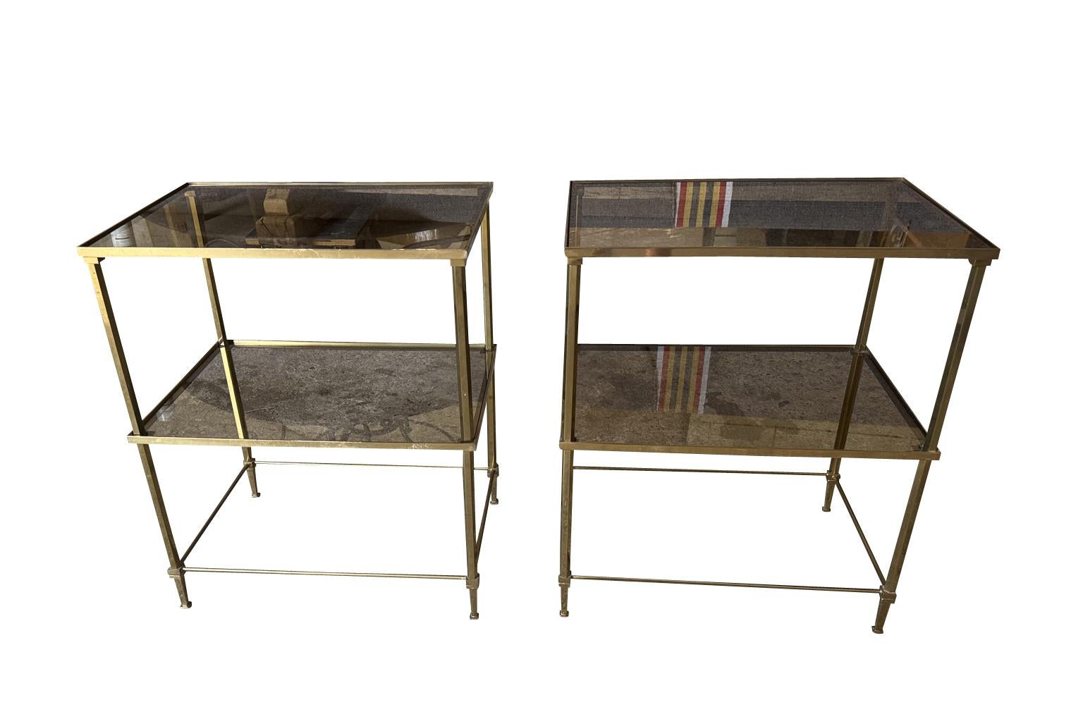 Brass Pair Of Maison Jansen Style Side Tables For Sale