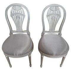 Pair of Maison Jansen Style Silver Leaf Montgolfier Side Chairs, France, C. 1960