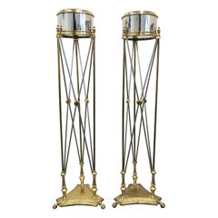 Pair of Maison Jansen Style Steel and Brass Jardinière / Planter Stands