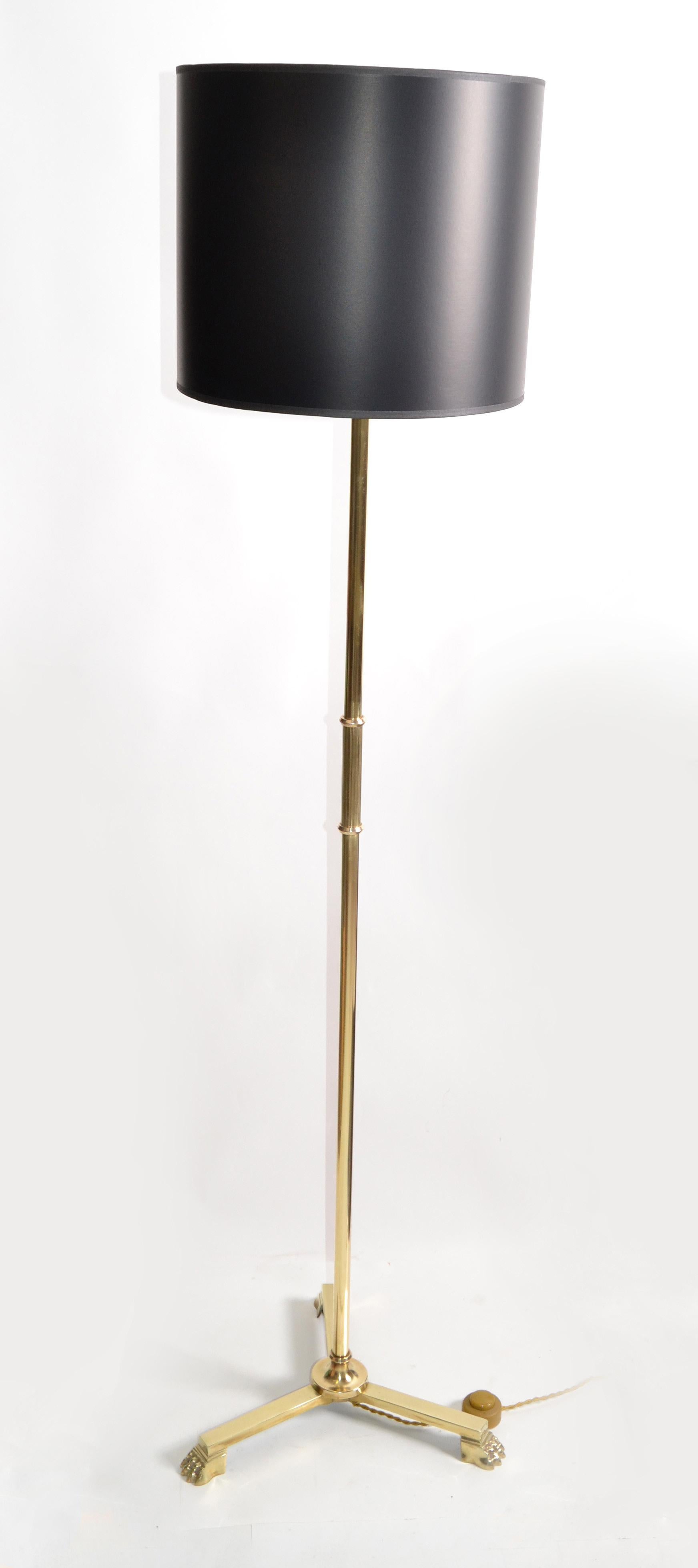 Cast Pair of Maison Jansen Style Two Patina Bronze Neoclassical Floor Lamp Tripod For Sale