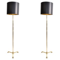 Paar neoklassizistische Stehlampen im Maison Jansen-Stil aus Bronze mit zwei Patina-Ständern
