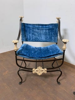 Pair of Maison Jansen Style Wrought Iron Campaign Chairs, Circa 1950s