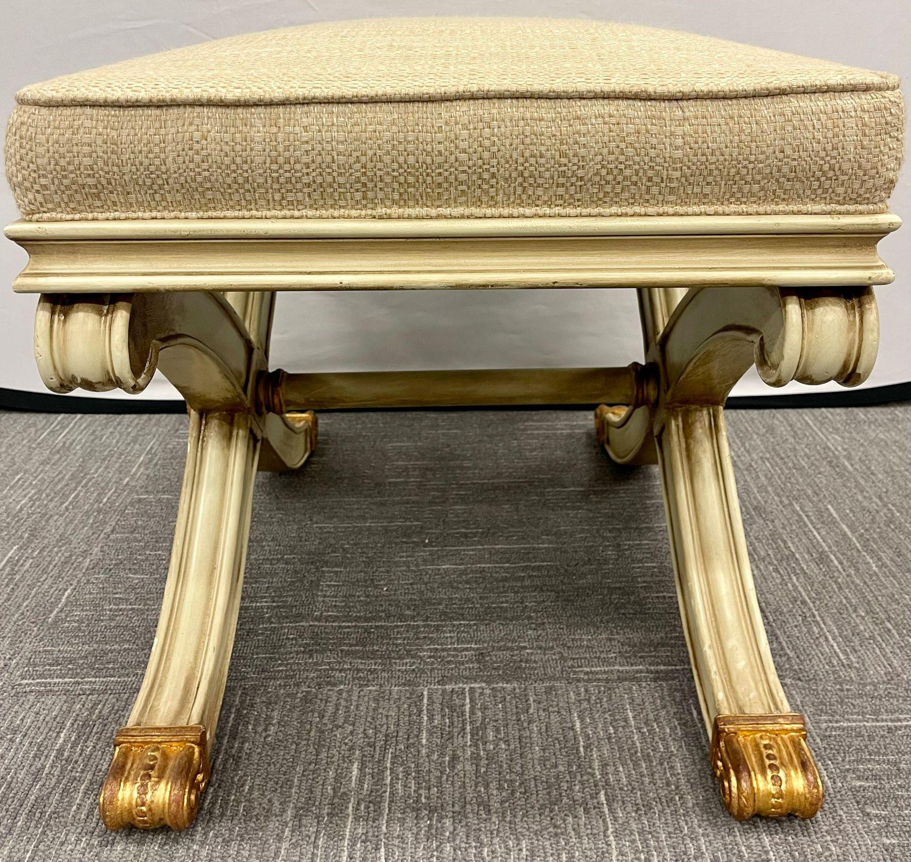Pair of Maison Jansen Style X-Form Benches or Footstools Ivory and Parcel Gilt For Sale 4