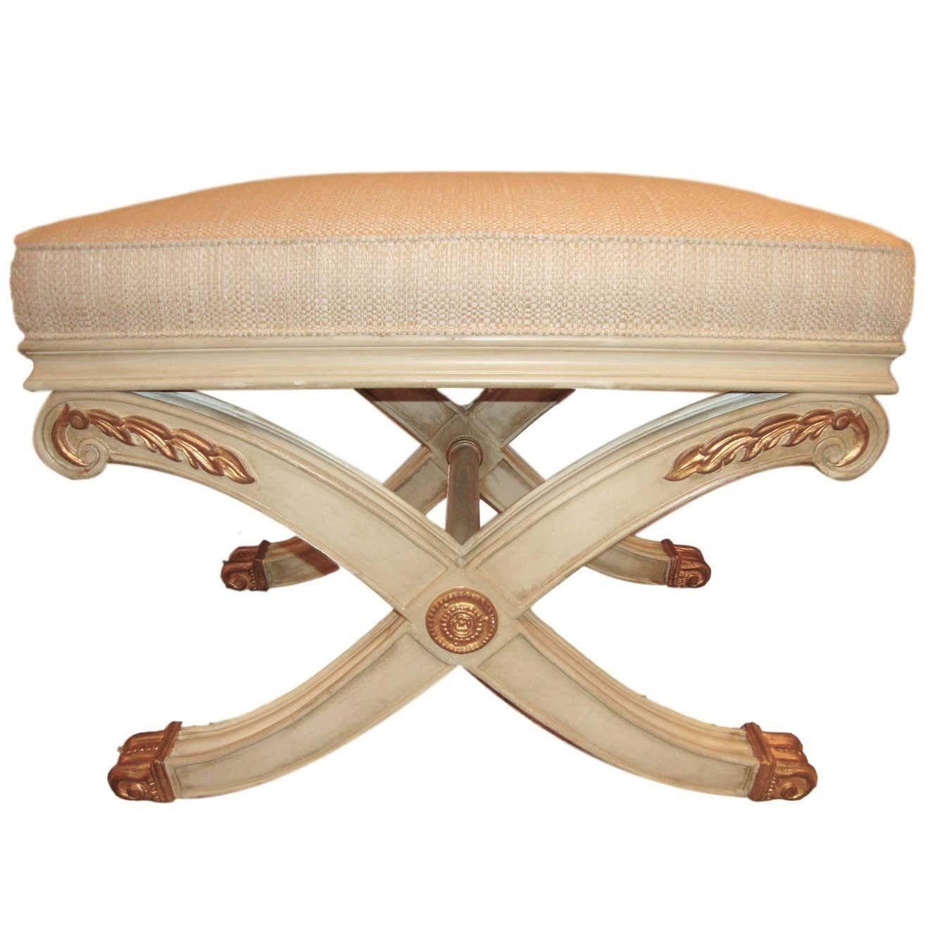 Pair of Maison Jansen Style X-Form Benches or Footstools Ivory and Parcel Gilt For Sale 6