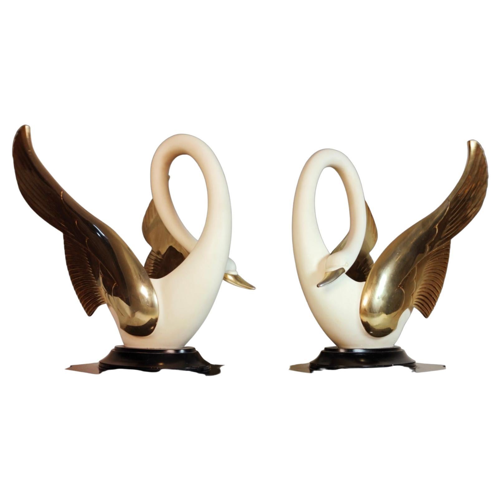 Pair of Maison Jansen Swans 20th Century For Sale