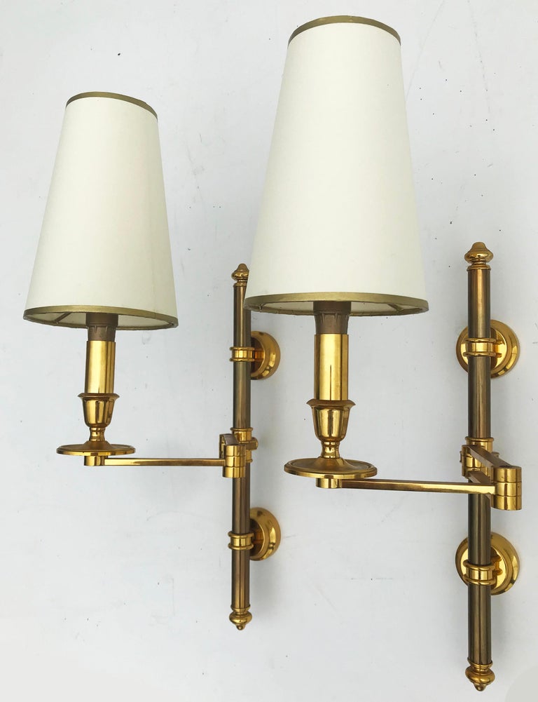 Mid-20th Century Pair of French Maison Jansen Swing Arm Sconces, 