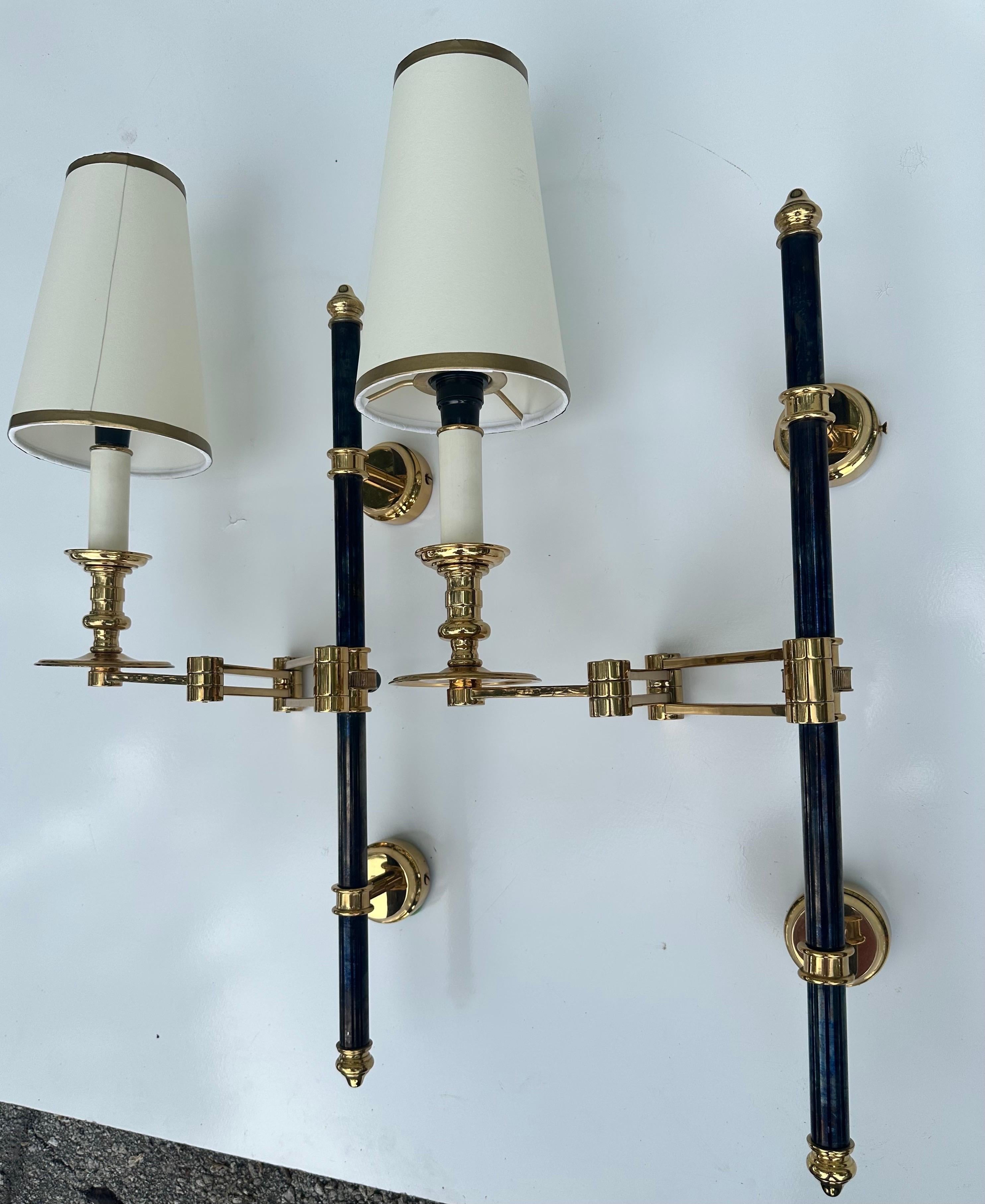 Pair of Maison Jansen  two Patina Retractable Sconces For Sale 4