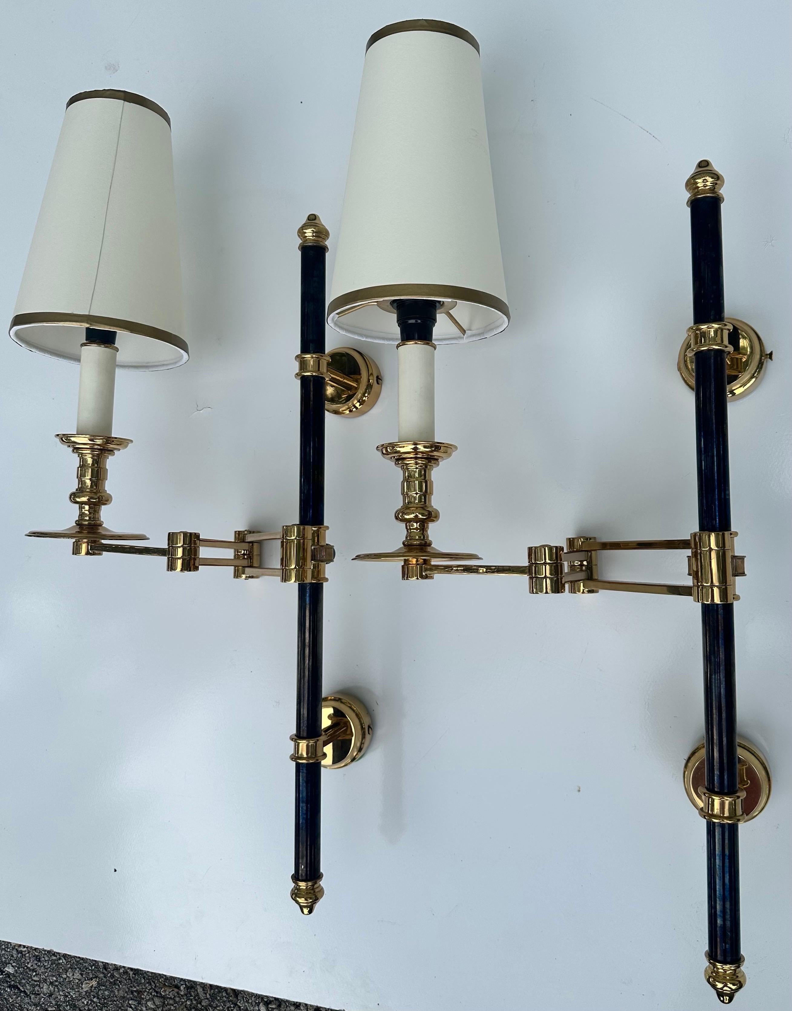Neoclassical Pair of Maison Jansen  two Patina Retractable Sconces For Sale