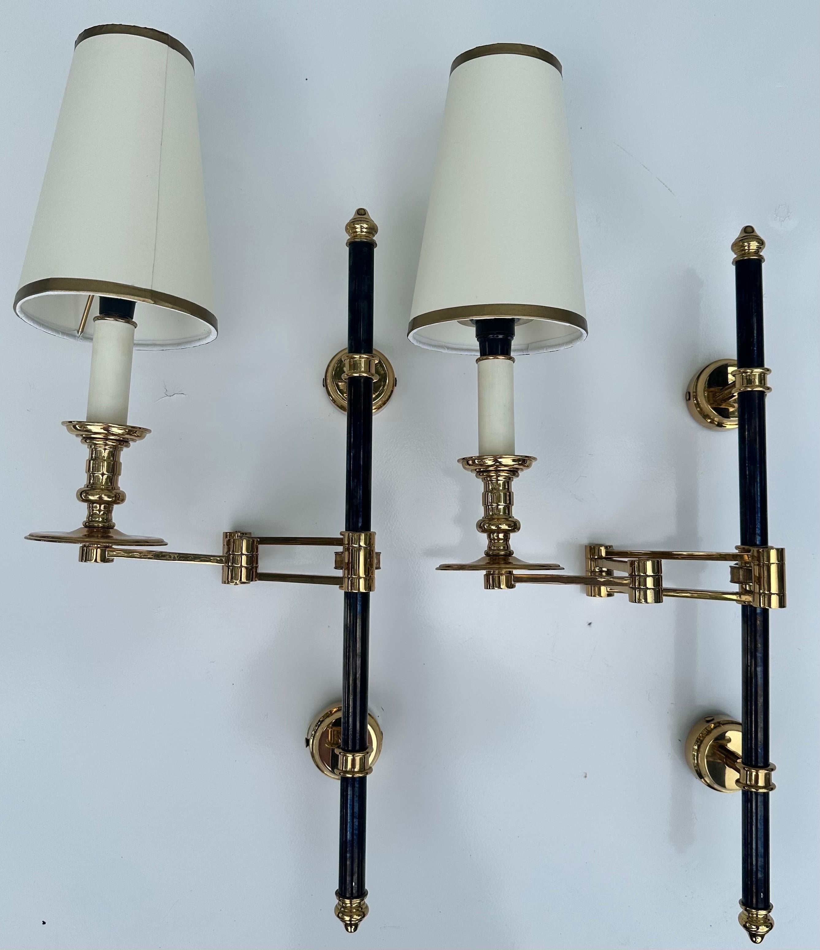 French Pair of Maison Jansen  two Patina Retractable Sconces For Sale