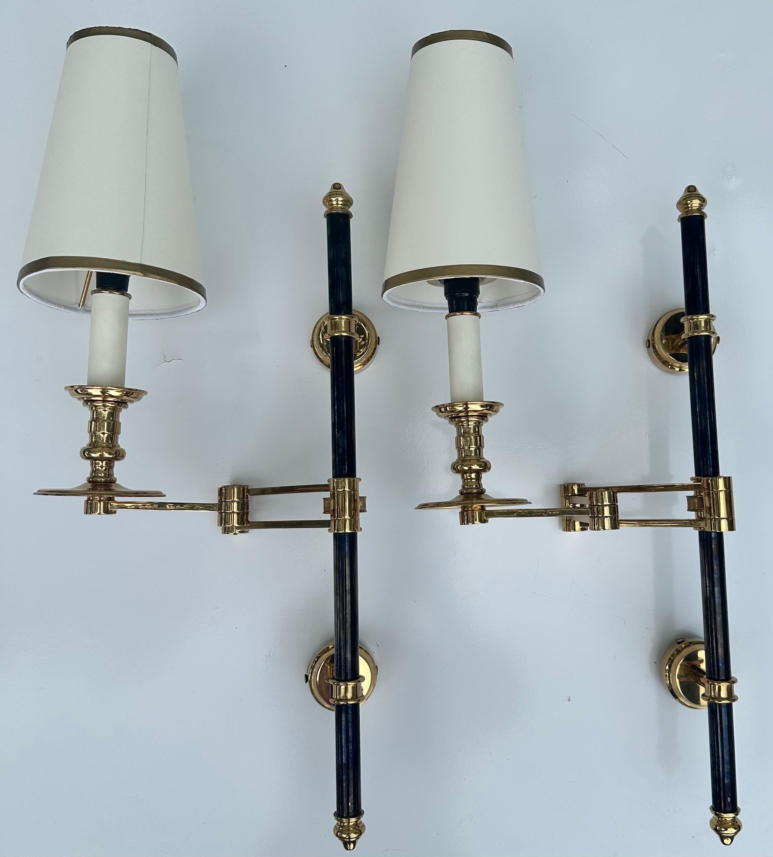 Pair of Maison Jansen  two Patina Retractable Sconces In Good Condition For Sale In Miami, FL