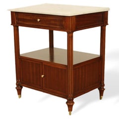 Pair of Maison Jansen Two-Tier Mahogany Side Tables with Marble Tops, circa 1940