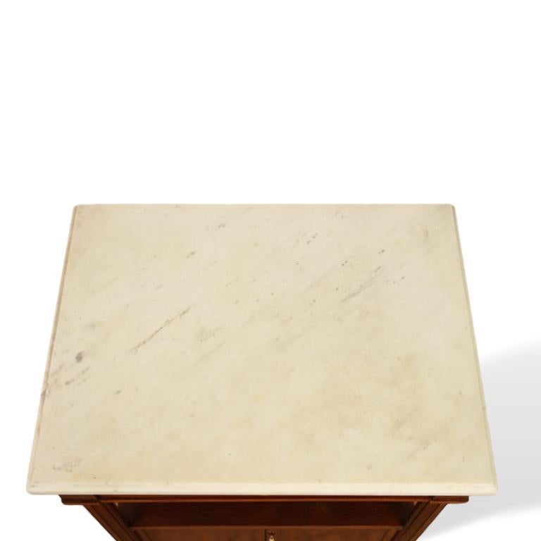 French Pair of Maison Jansen Two-Tier Mahogany Side Tables with Marble Tops, circa 1940