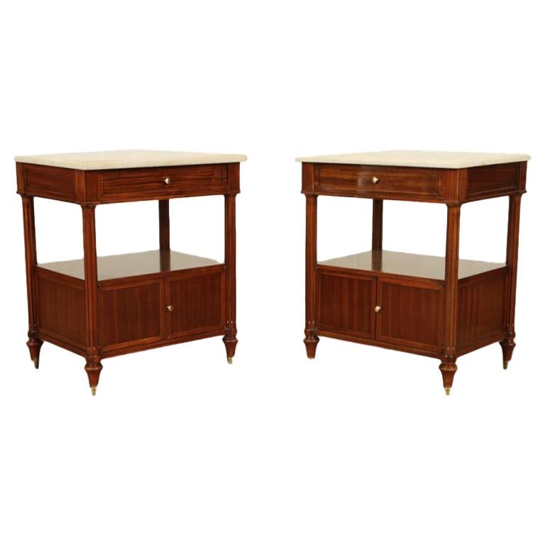Pair of Maison Jansen Two-Tier Mahogany Side Tables with Marble Tops, circa 1940