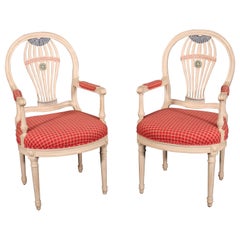 Pair of Maison Jansen White Paint Decorated Dining Armchairs, C1950