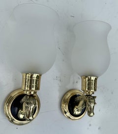 Coppia di lampade a cavallo in ottone della Maison Lancel