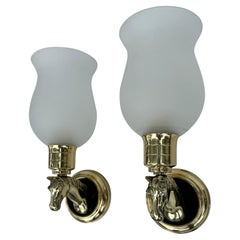 Pair of Maison Lancel brass Horse Sconces