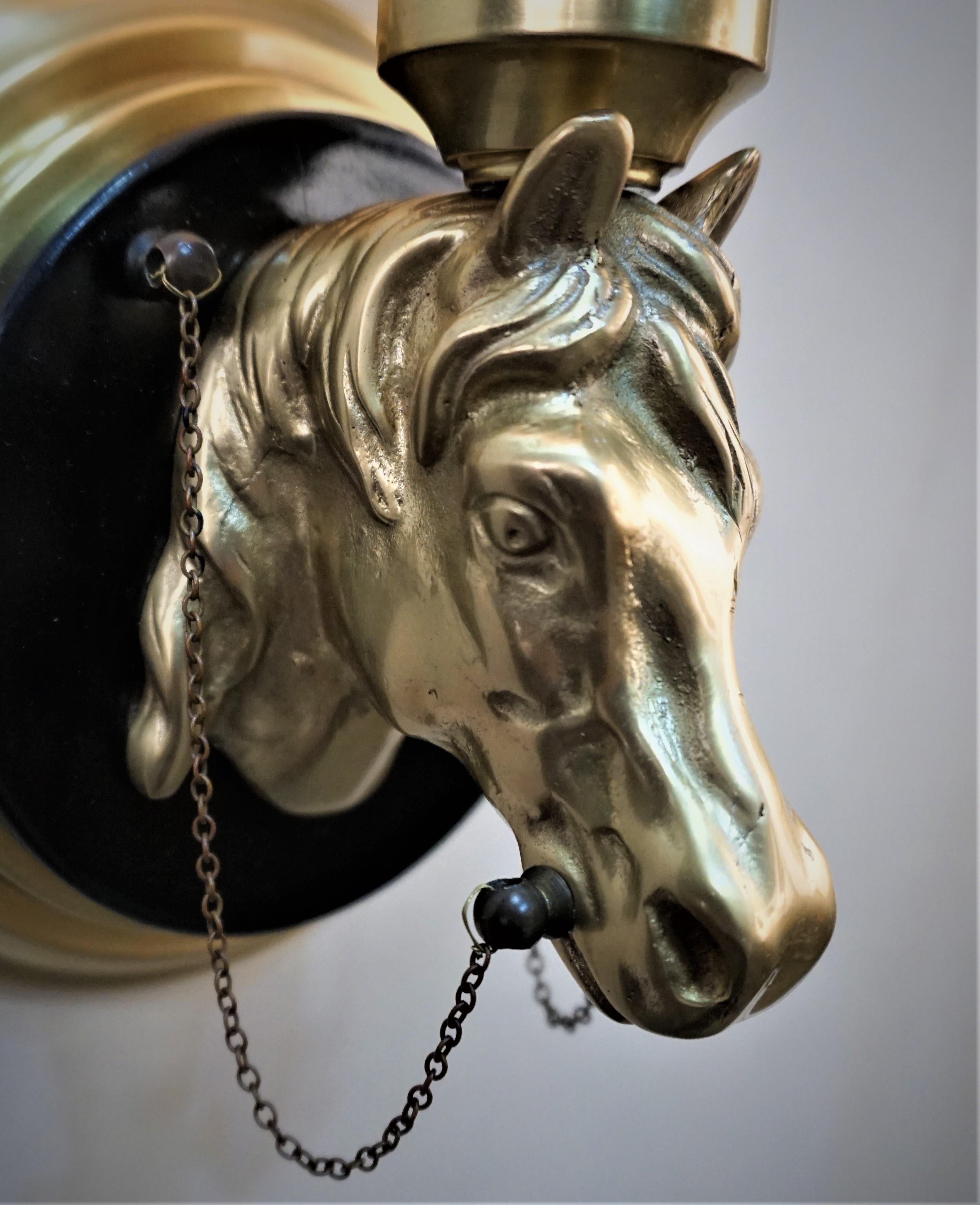 Pair of Maison Lancel Bronze Horse Head Wall Sconces In Good Condition For Sale In Fairfax, VA