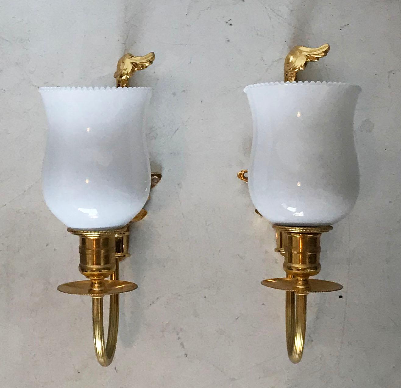 Superb pair of Maison Lancel brass dolphins sconces
40 watts max bulb.
Have a look on our impressive collection of French and Italian Mid Century Period Sconces......More than 120 pairs...