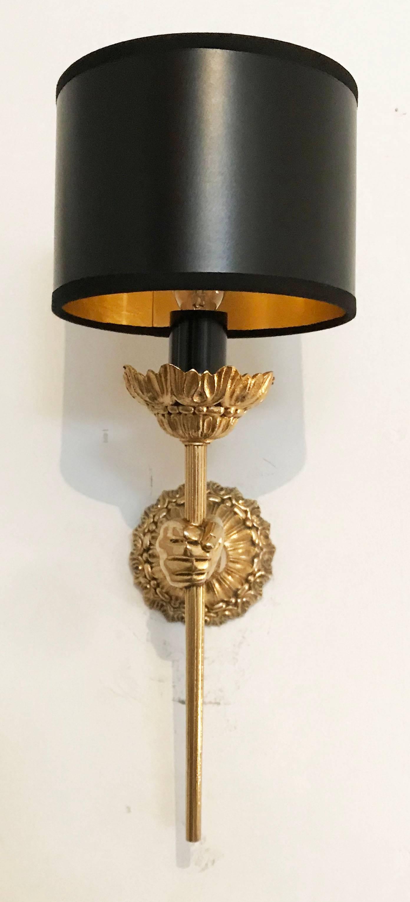 Pair of Maison Lancel “ Hand “ sconces
US rewired and in working condition
40 watts max bulb.

Back plate: 3 inches diameter.