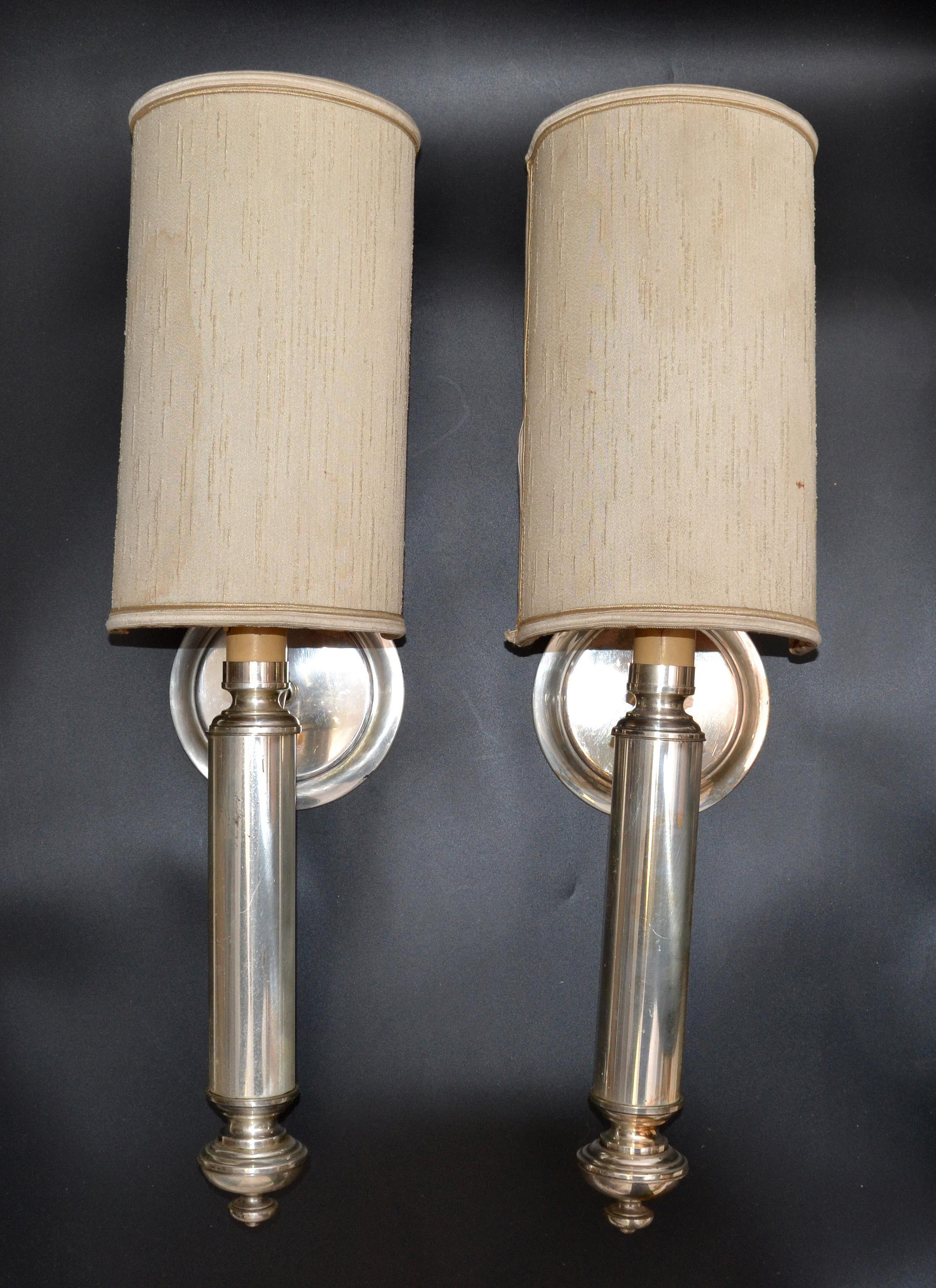 Pair of Maison Lancel Silvered Brass Sconces For Sale 8