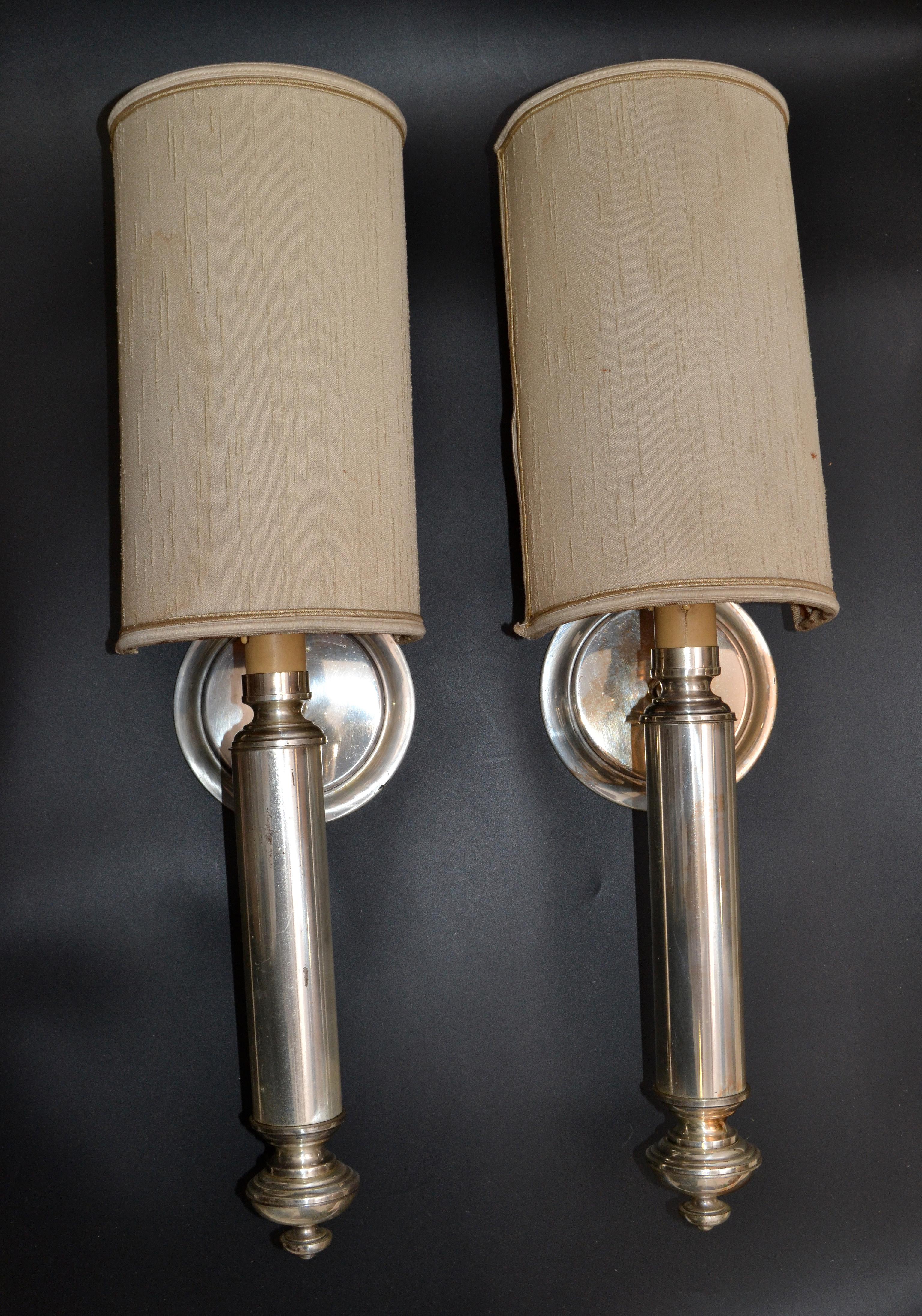 Pair of Maison Lancel Silvered Brass Sconces For Sale 3