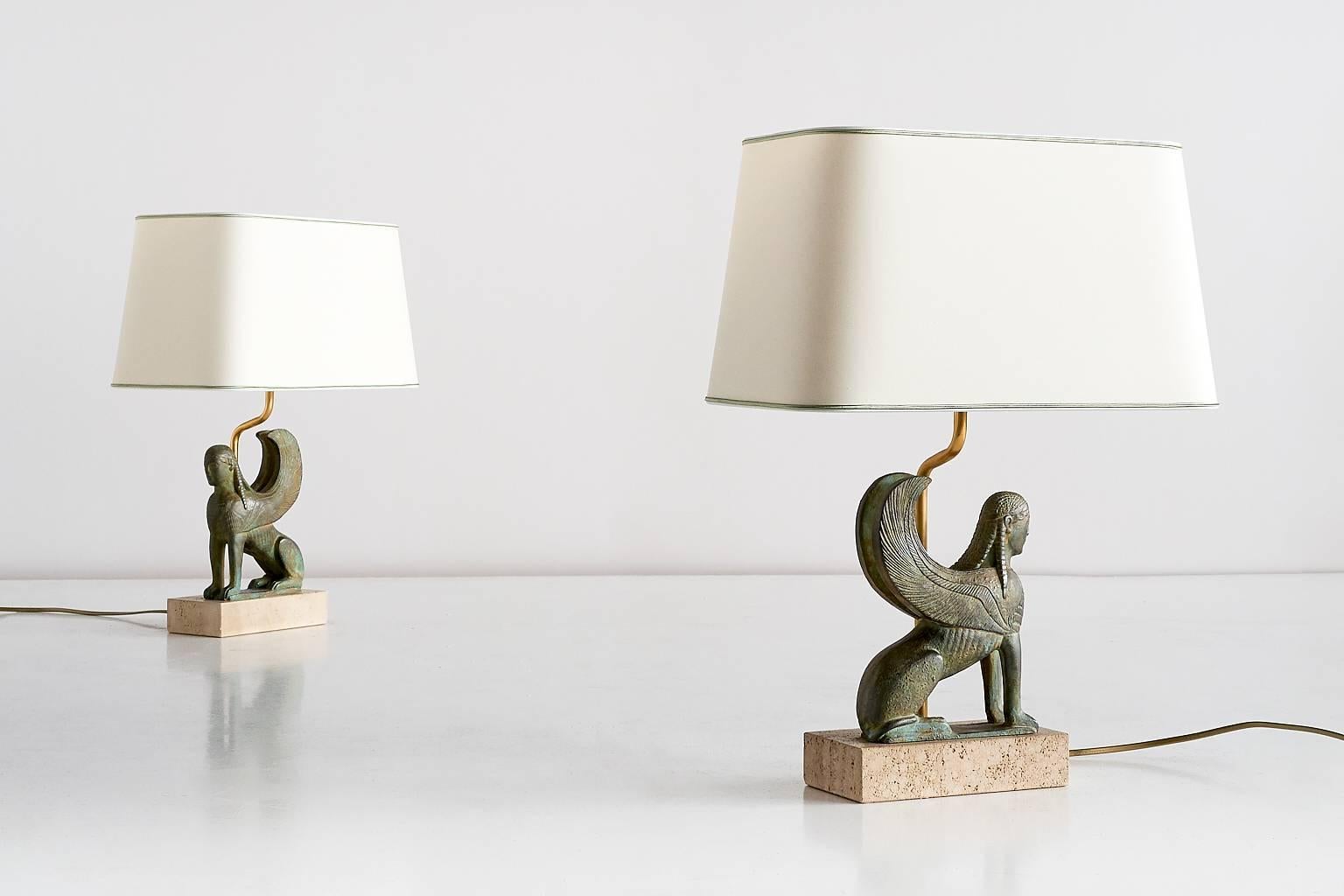 Pair of Maison Le Dauphin Sphinx Table Lamps, France, 1970s 8