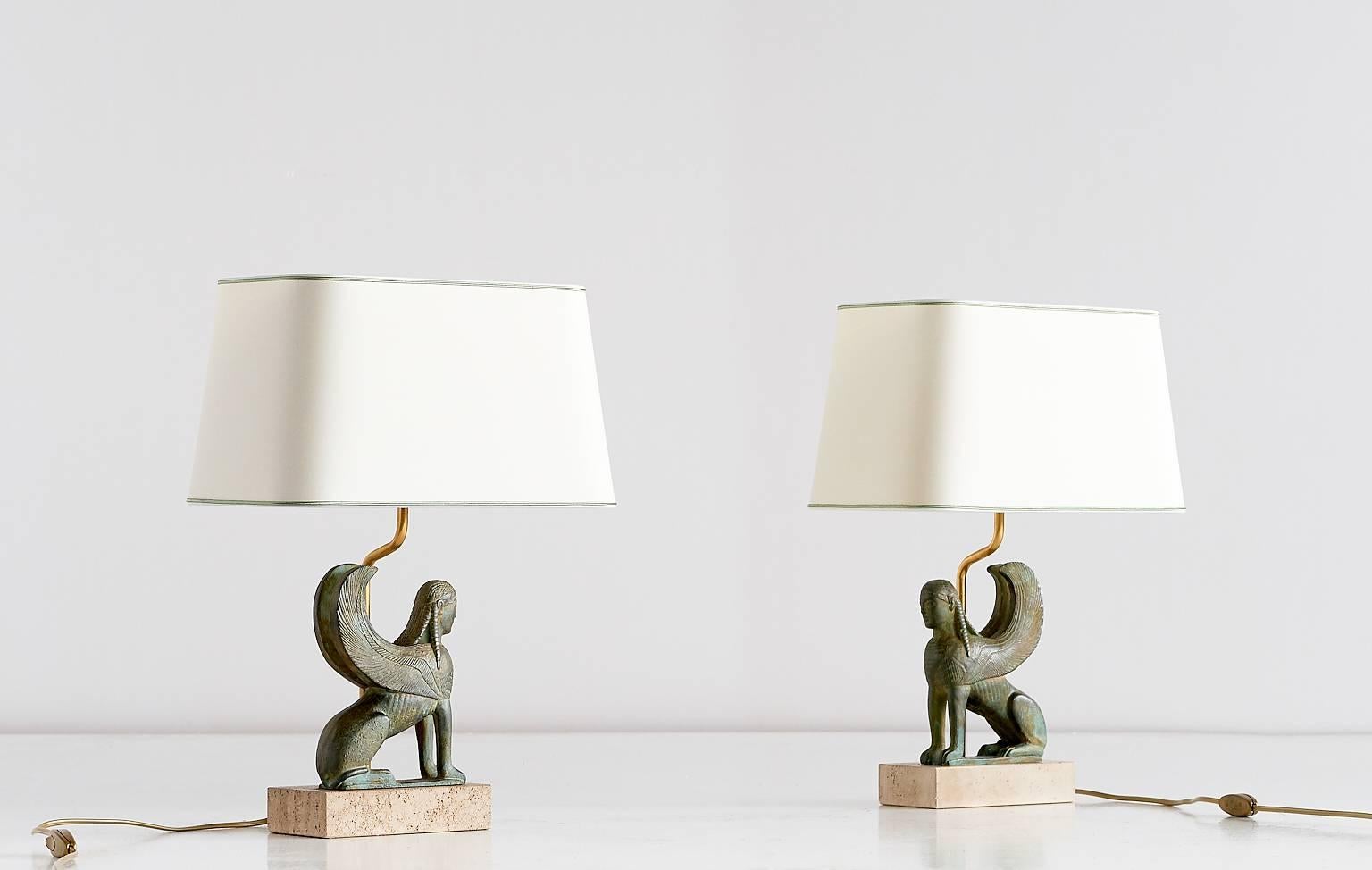 French Pair of Maison Le Dauphin Sphinx Table Lamps, France, 1970s