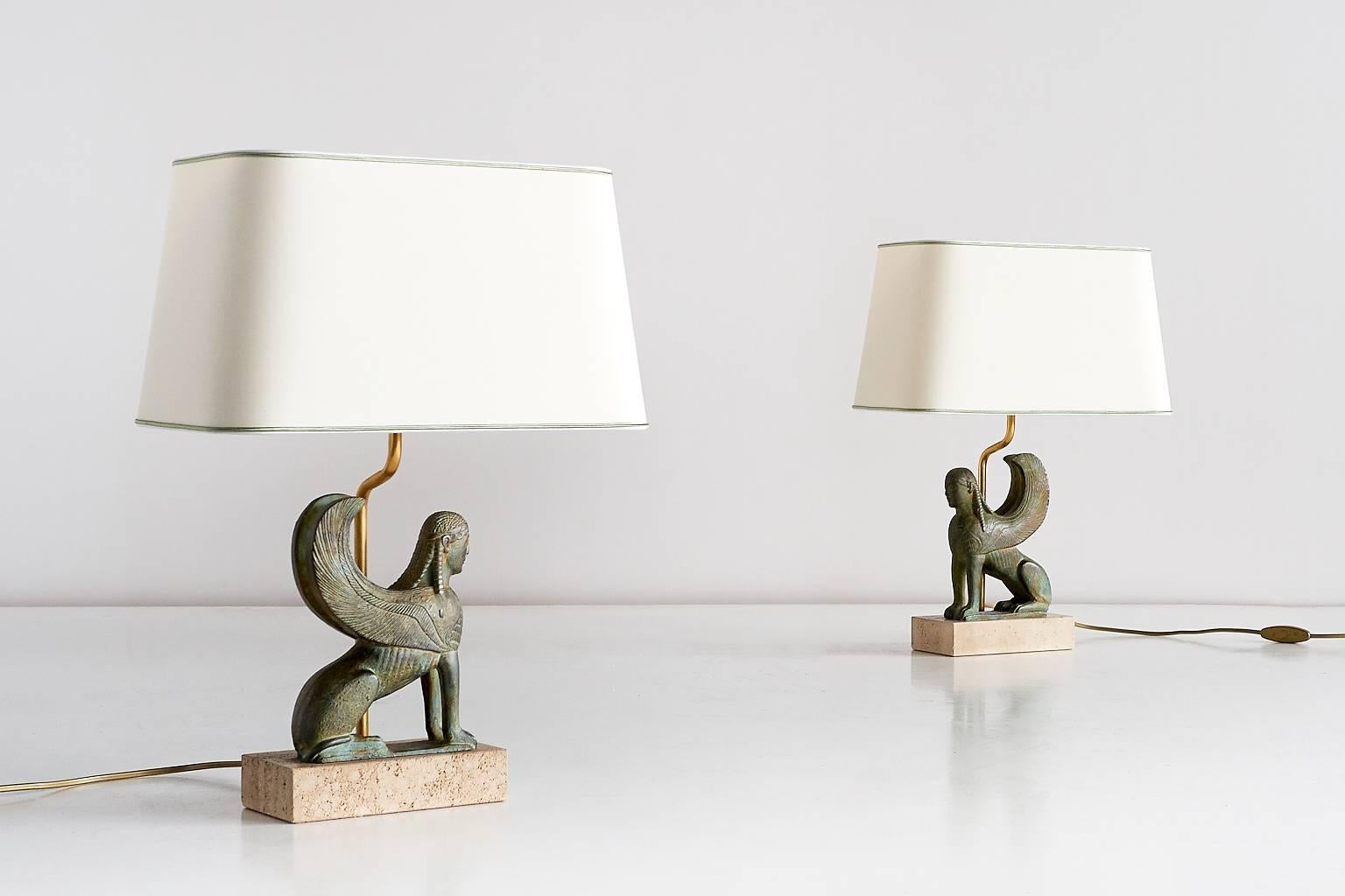 Pair of Maison Le Dauphin Sphinx Table Lamps, France, 1970s In Excellent Condition In The Hague, NL