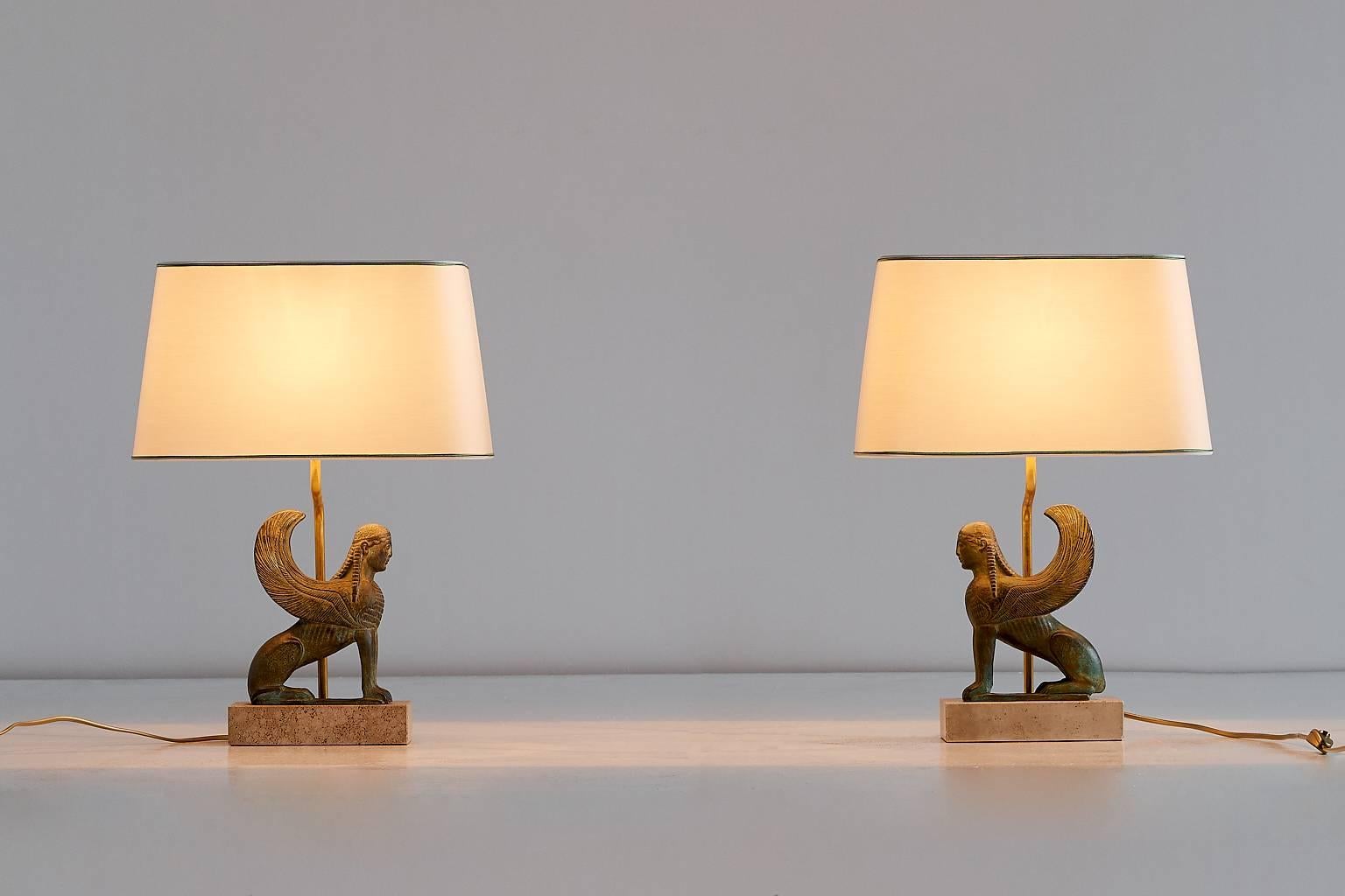 Late 20th Century Pair of Maison Le Dauphin Sphinx Table Lamps, France, 1970s