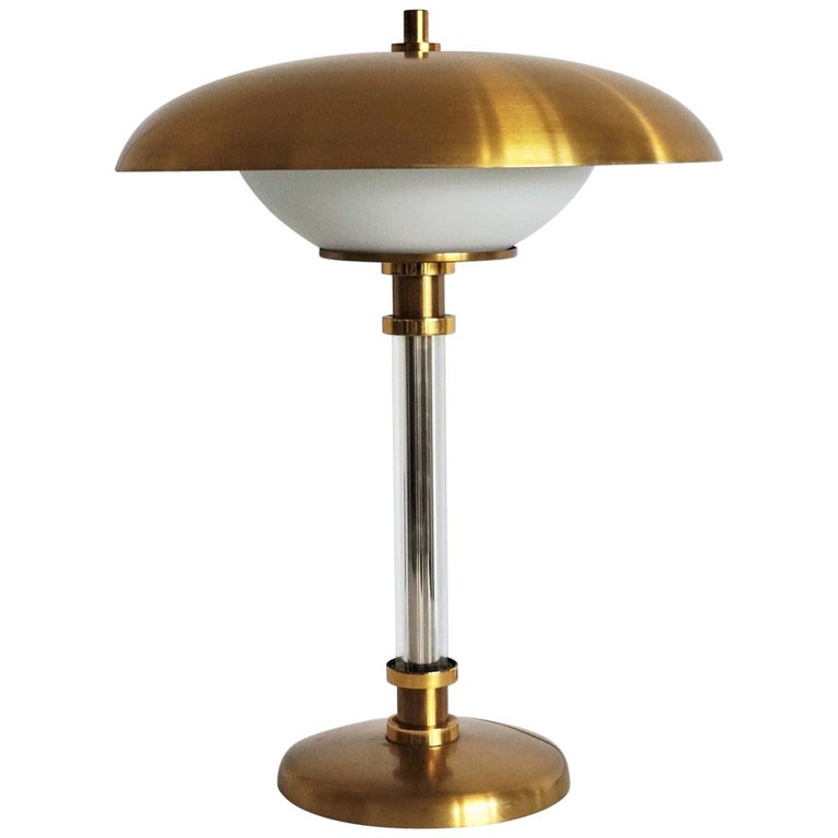 Paar zweiarmige Tischlampen aus Messing und Glas, Maison Lucien Gau, Frankreich, 1970er Jahre 1